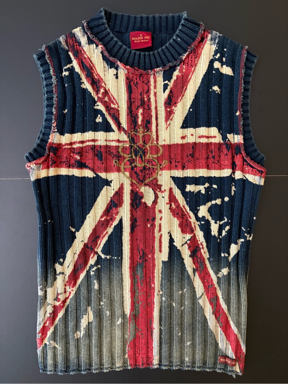 Solido Inc Soul Jeans Union Jack Sweater Vest Y2K British Flag